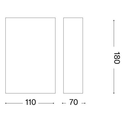 Dva obdĺžniky zobrazujú rozmery; väčší má šírku 110 a výšku 180, menší šírku 70 a výšku 180. Sú umiestnené vedľa seba.