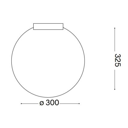 Kruhová lampa s pripojenou obdĺžnikovou časťou je zobrazená v technickom výkrese. Priemer lampy je 300 mm, výška 325 mm.