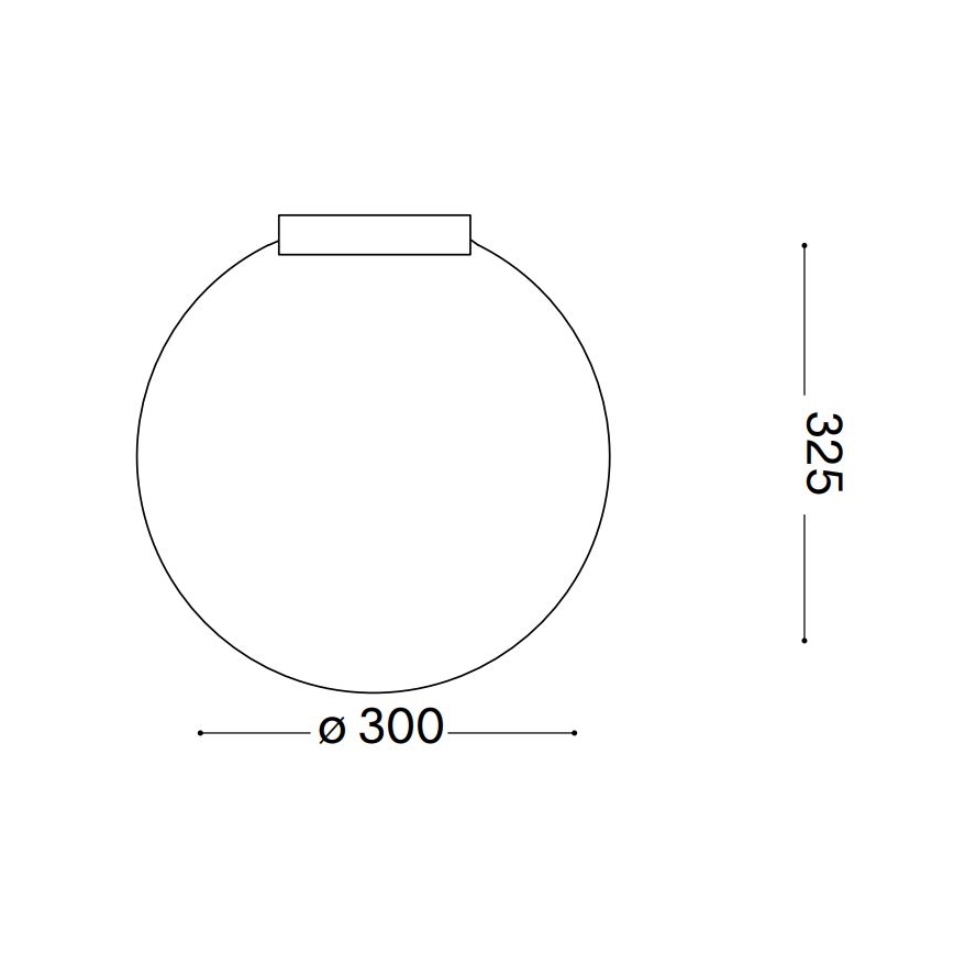 Kruhová lampa s pripojenou obdĺžnikovou časťou je zobrazená v technickom výkrese. Priemer lampy je 300 mm, výška 325 mm.