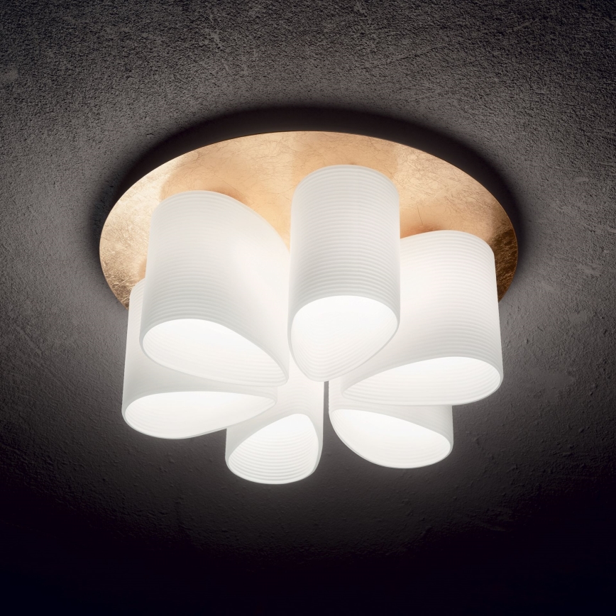 Ideal Lux - Stropné svietidlo DAISY 6xE27/52W/230V pr. 60 cm zlatá/biela