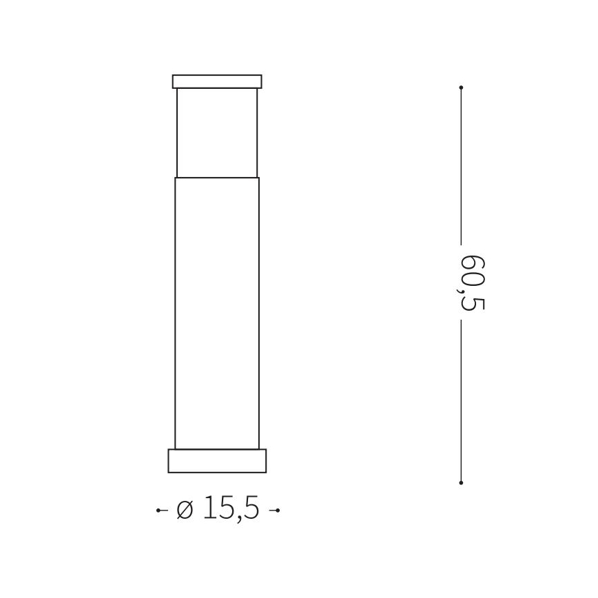Stĺpová lampa s priemerom 15,5 cm, výškou 605 cm, pozostáva z dvoch častí spojených do tvaru stĺpa. Je zobrazená v technickej kresbe.