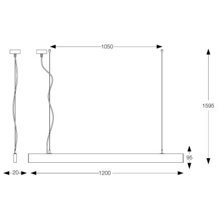 Ideal Lux - Závesný LED luster na lane LINUS LED/32W/230V 3000K CRI 90 120 cm čierna