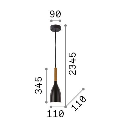 Ideal Lux - Závesný luster MANHATTAN 1xE14/40W/230V priemer 11 cm čierna/buk