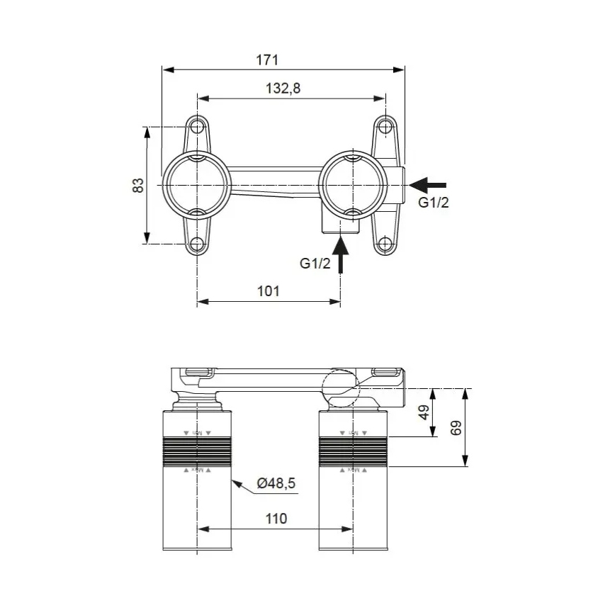 Ideal Standard A1313NU - Montážne teleso pre umývadlovú podomietkovú batériu BUILT-IN modrá