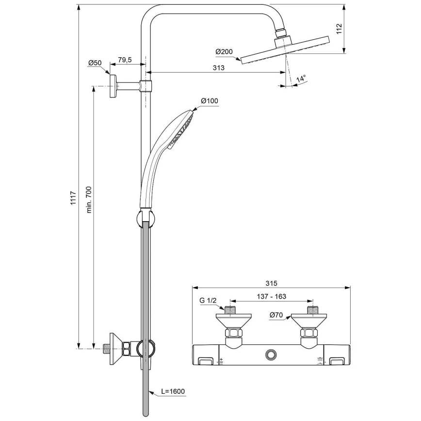 Ideal Standard A7208AA - Sprchová súprava s termostatickou batériou CERATHERM T25 lesklý chróm