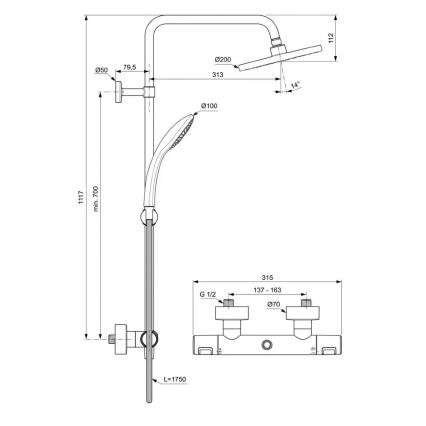 Ideal Standard A7545XG - Sprchová súprava s termostatickou batériou CERATHERM T25 matná čierna