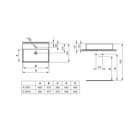 Ideal Standard K081601 - Umývadlo na dosku STRADA 60x42 cm keramika/biela