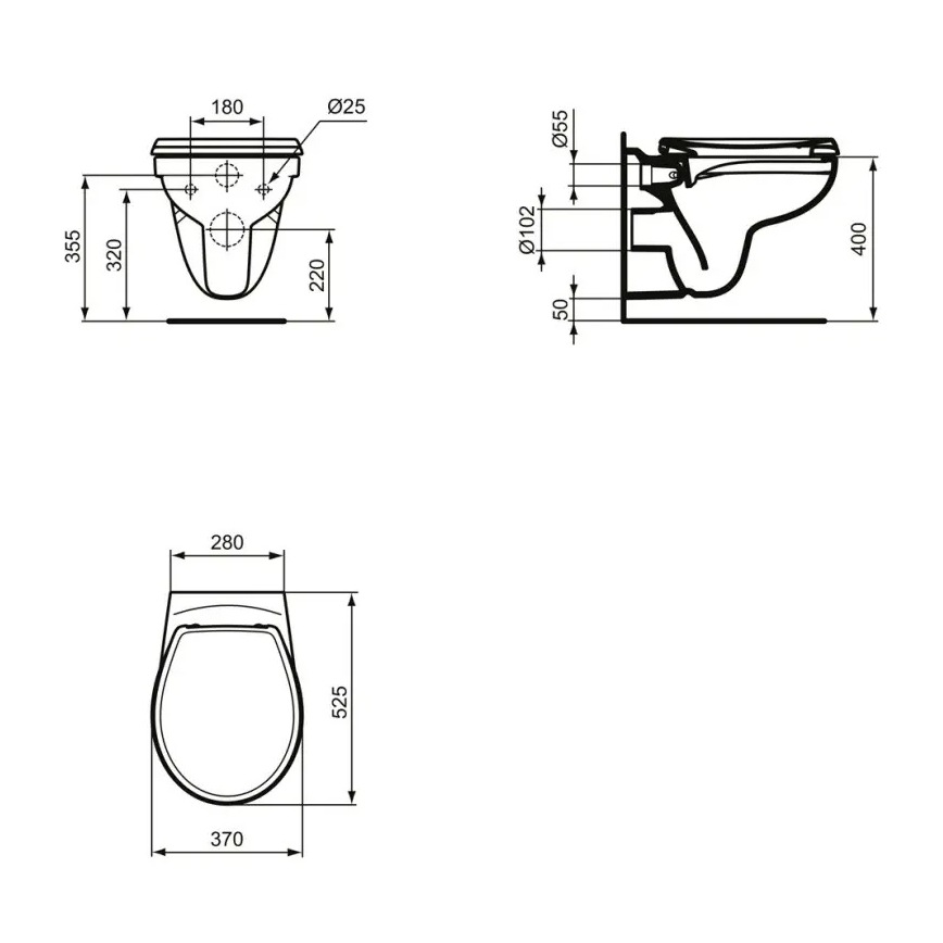 Ideal Standard K881001 - Závesné WC bez oplachového lemu EUROVIT keramika/biela