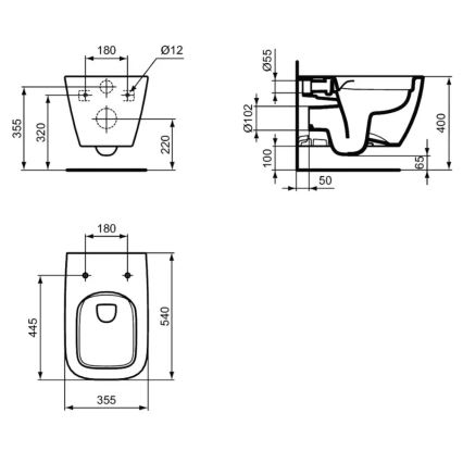 Ideal Standard T461401 - Závesné WC Rimless I.LIFE B keramika/biela