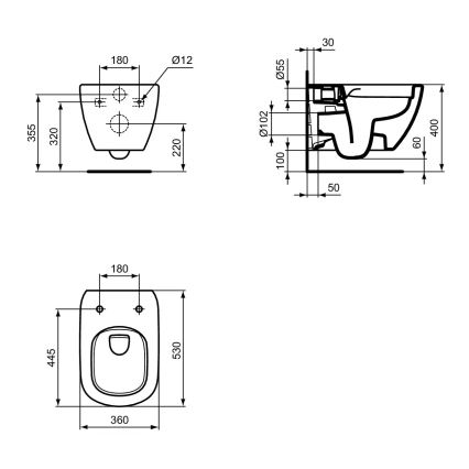 Ideal Standard T493201 – závesné WC TESI bezokrajové, keramika/biela