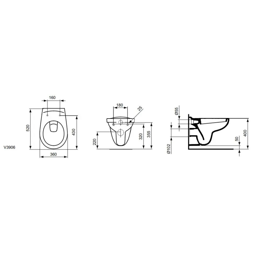 Ideal Standard V390601 - Závesné WC EUROVIT keramika/biela