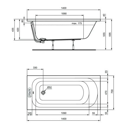 Ideal Standard W004201 - Vaňa SIMPLICITY 150x70 cm akrylát/biela