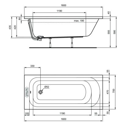 Ideal Standard W004301 - Vaňa SIMPLICITY 160x70 cm akrylát/biela