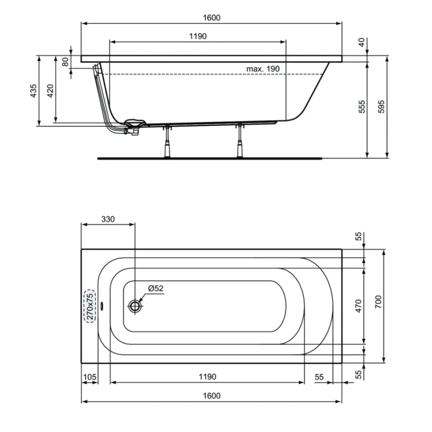 Ideal Standard W004301 - Vaňa SIMPLICITY 160x70 cm akrylát/biela
