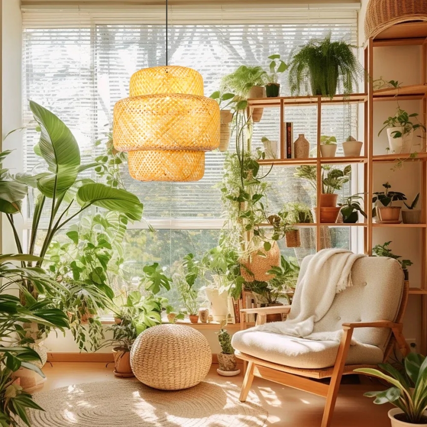 Luster na lanku HILO 1xE27/40W/230V pr. 47 cm bambus