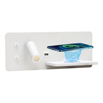 Immax 08285L - LED Nástenné bodové svietidlo s poličkou, USB portom a bezdrôtovým nabíjaním Be PREPARE LED/3W/230V + LED/3W biela