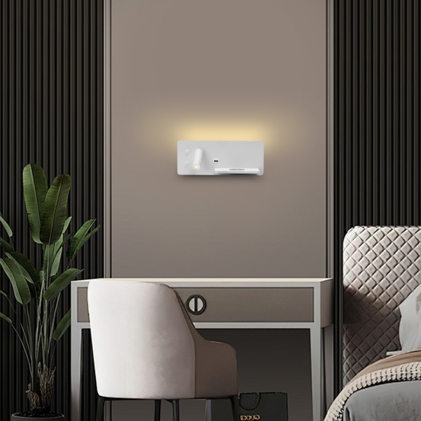 Immax 08285L - LED Nástenné bodové svietidlo s poličkou, USB portom a bezdrôtovým nabíjaním Be PREPARE LED/3W/230V + LED/3W biela