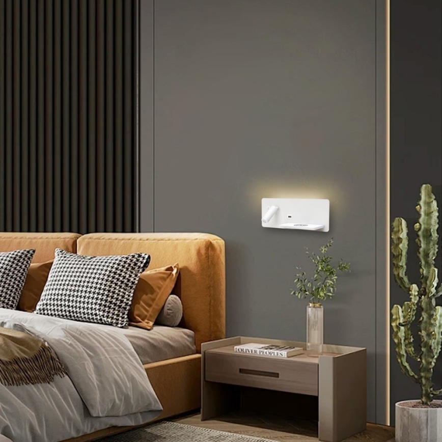 Immax 08285L - LED Nástenné bodové svietidlo s poličkou, USB portom a bezdrôtovým nabíjaním Be PREPARE LED/3W/230V + LED/3W biela