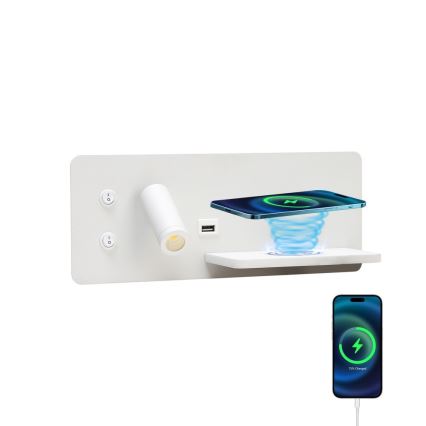 Immax 08285L - LED Nástenné bodové svietidlo s poličkou, USB portom a bezdrôtovým nabíjaním Be PREPARE LED/3W/230V + LED/3W biela