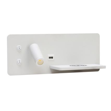 Immax 08285L - LED Nástenné bodové svietidlo s poličkou, USB portom a bezdrôtovým nabíjaním Be PREPARE LED/3W/230V + LED/3W biela