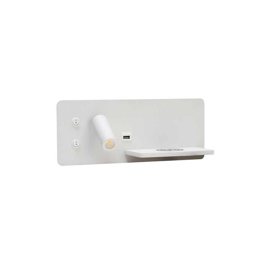 Immax 08285L - LED Nástenné bodové svietidlo s poličkou, USB portom a bezdrôtovým nabíjaním Be PREPARE LED/3W/230V + LED/3W biela