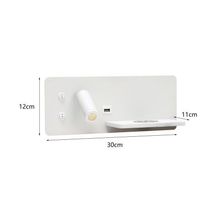 Immax 08285L - LED Nástenné bodové svietidlo s poličkou, USB portom a bezdrôtovým nabíjaním Be PREPARE LED/3W/230V + LED/3W biela