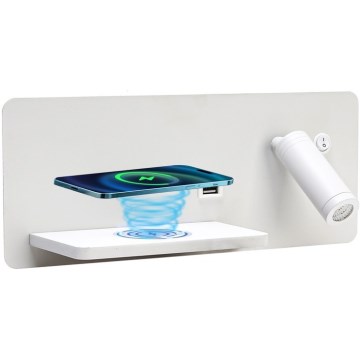 Immax 08286L - LED Nástenné bodové svietidlo s poličkou, USB portom a bezdrôtovým nabíjaním Be PREPARE LED/3W/230V + LED/3W biela