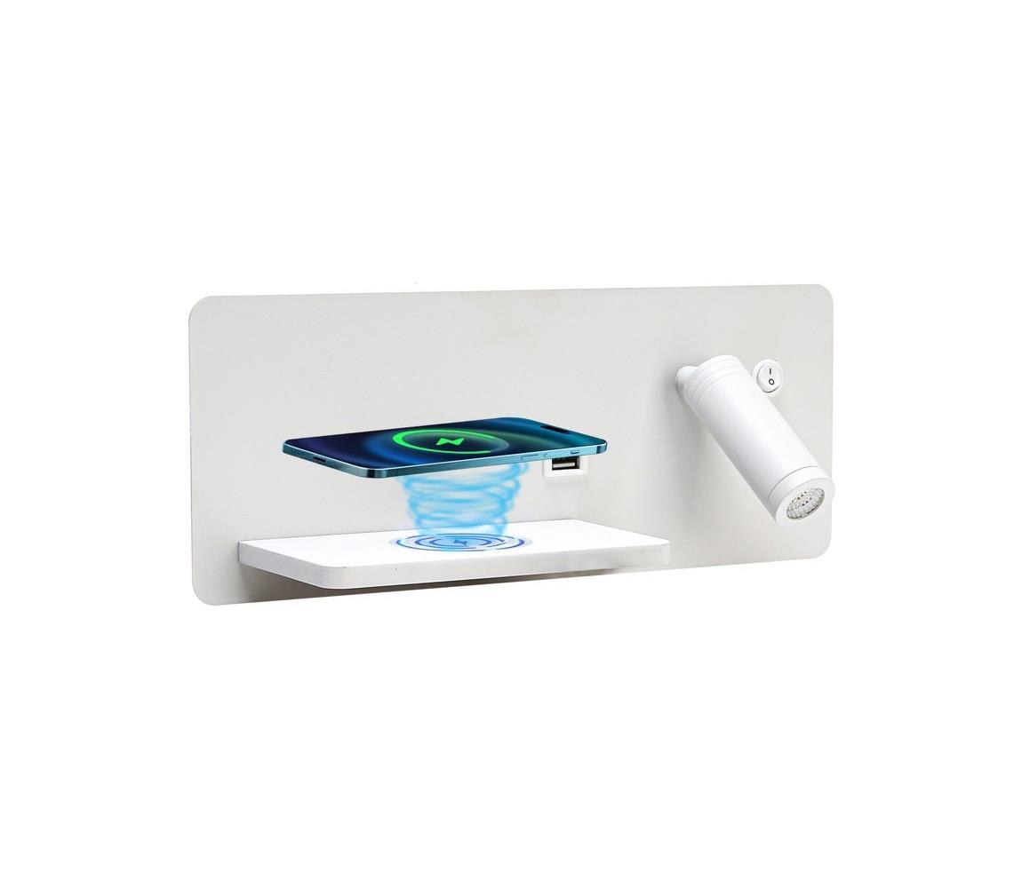 08286L-LED Nástenné sviet. s pol., USB a bezdr. nab. LED/3W/230V + LED/3W