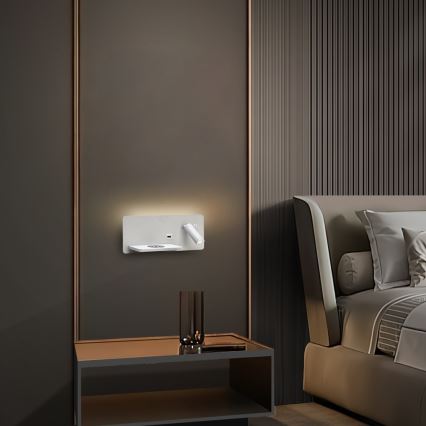 Immax 08286L - LED Nástenné bodové svietidlo s poličkou, USB portom a bezdrôtovým nabíjaním Be PREPARE LED/3W/230V + LED/3W biela