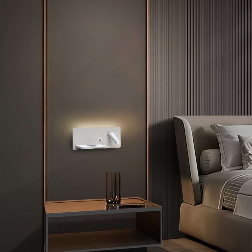 Immax 08286L - LED Nástenné bodové svietidlo s poličkou, USB portom a bezdrôtovým nabíjaním Be PREPARE LED/3W/230V + LED/3W biela