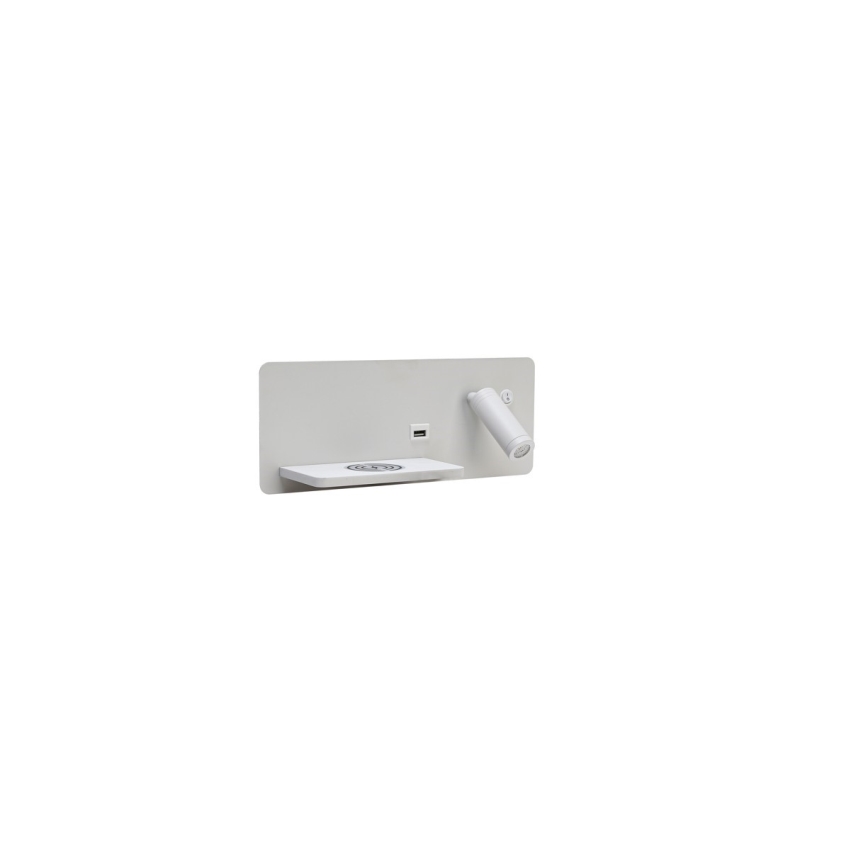 Immax 08286L - LED Nástenné bodové svietidlo s poličkou, USB portom a bezdrôtovým nabíjaním Be PREPARE LED/3W/230V + LED/3W biela