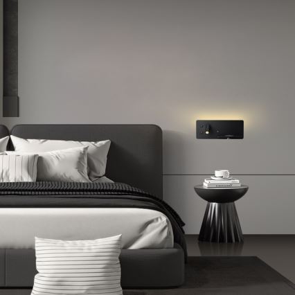 Immax 08287L - LED Nástenné bodové svietidlo s poličkou, USB portom a bezdrôtovým nabíjaním Be PREPARE LED/3W/230V + LED/3W čierna