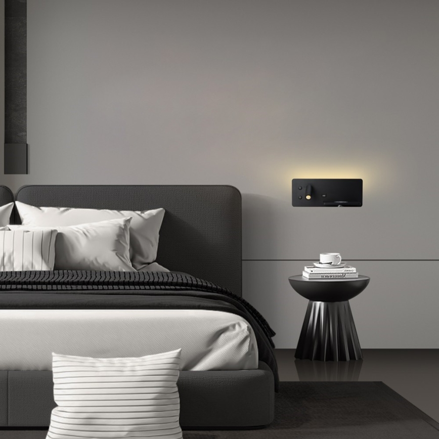 Immax 08287L - LED Nástenné bodové svietidlo s poličkou, USB portom a bezdrôtovým nabíjaním Be PREPARE LED/3W/230V + LED/3W čierna