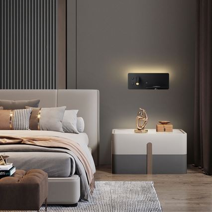 Immax 08287L - LED Nástenné bodové svietidlo s poličkou, USB portom a bezdrôtovým nabíjaním Be PREPARE LED/3W/230V + LED/3W čierna