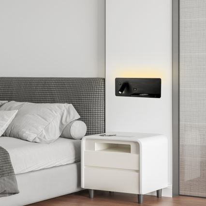Immax 08287L - LED Nástenné bodové svietidlo s poličkou, USB portom a bezdrôtovým nabíjaním Be PREPARE LED/3W/230V + LED/3W čierna