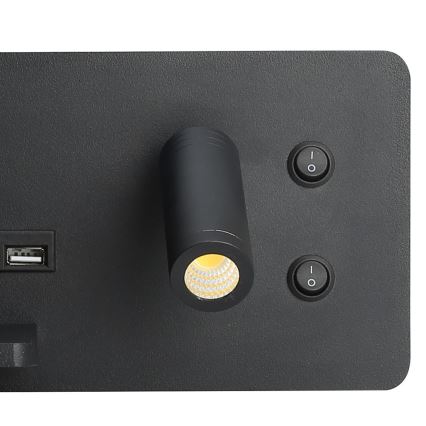 Immax 08288L - LED Nástenné bodové svietidlo s poličkou, USB portom a bezdrôtovým nabíjaním Be PREPARE LED/3W/230V + LED/3W čierna