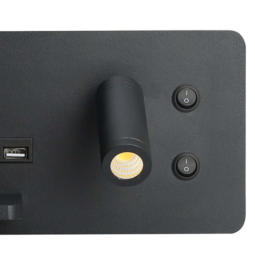Immax 08288L - LED Nástenné bodové svietidlo s poličkou, USB portom a bezdrôtovým nabíjaním Be PREPARE LED/3W/230V + LED/3W čierna