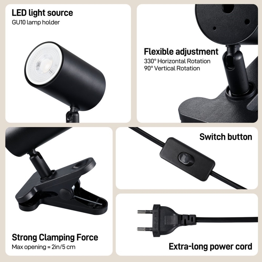 Lampa s klipom PUNTO 1xGU10/9W/230V čierna