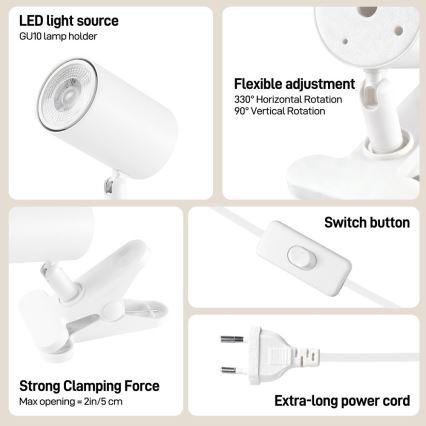 Lampa s klipom PUNTO 1xGU10/9W/230V biela