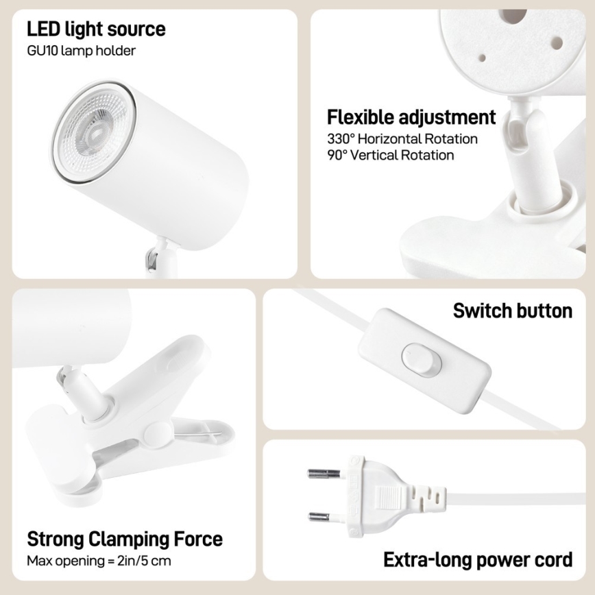Lampa s klipom PUNTO 1xGU10/9W/230V biela