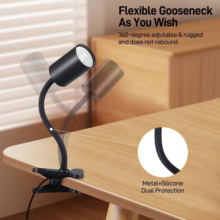 Flexibilná lampa s klipom PUNTO 1xGU10/9W/230V čierna
