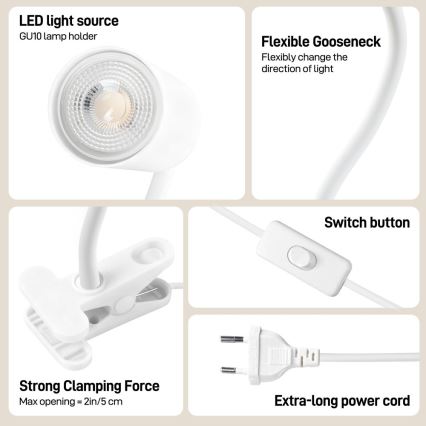 Flexibilná lampa s klipom PUNTO 1xGU10/9W/230V biela
