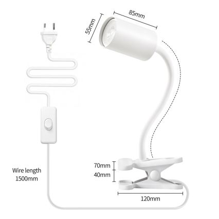 Flexibilná lampa s klipom PUNTO 1xGU10/9W/230V biela