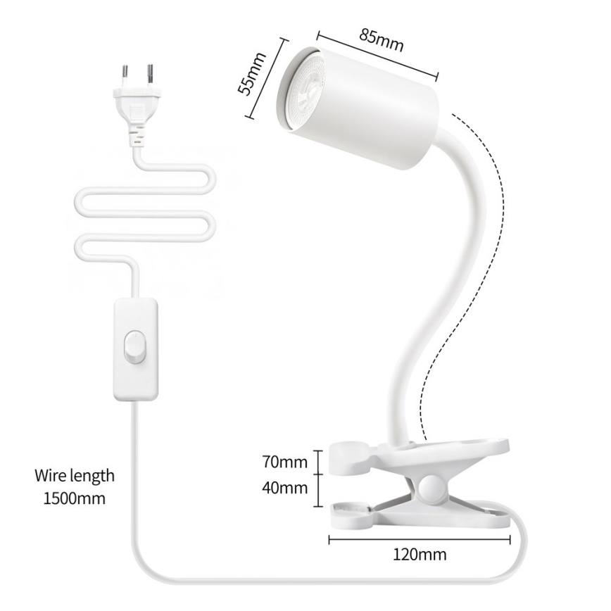 Flexibilná lampa s klipom PUNTO 1xGU10/9W/230V biela