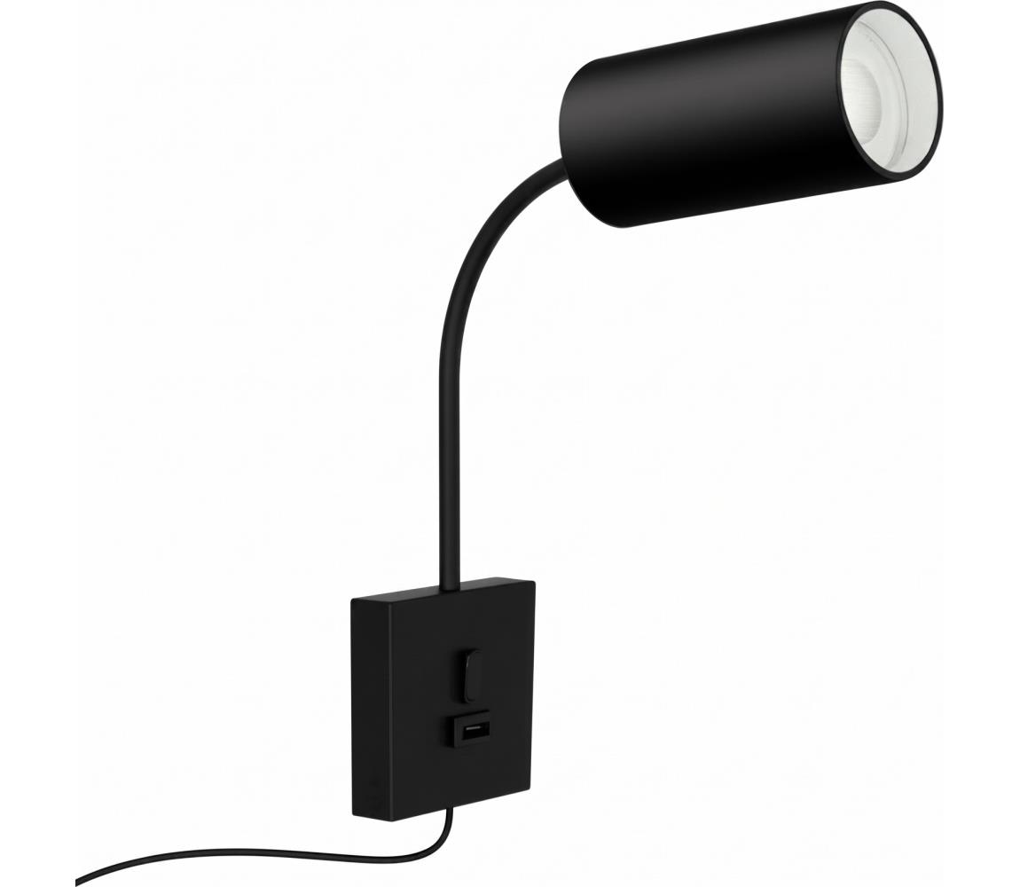 08295L - Nástenné svietidlo s USB PUNTO 1xGU10/9W/230V čierne 08295L