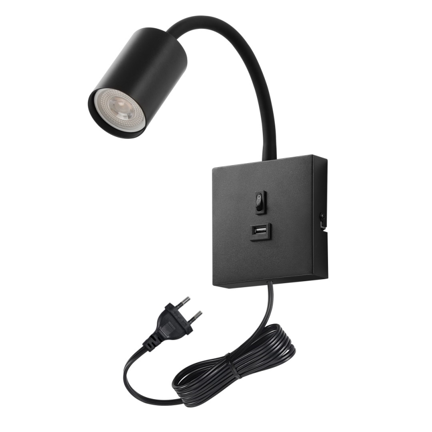 Nástenné svietidlo PUNTO s USB 1xGU10/9W/230V čierne