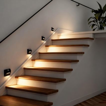 LED nabíjateľné schodiskové svietidlo s pohybovým a súmrakovým senzorom STEP LIGHT LED/0,3W/3,7V 2200 mAh IP53 čierna