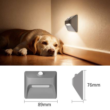 LED Nabíjacie schodiskové svietidlo so snímačom pohybu a súmraku STEP LIGHT LED/0,3W/3,7V 2200 mAh IP53 sivá