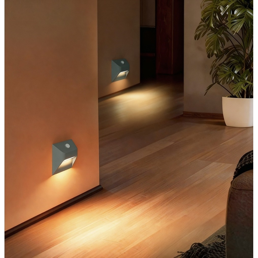 Immax 08309L - Nabíjateľné LED schodiskové svietidlo so senzorom STEP LIGHT LED/0,3W/3,7V 2200 mAh IP53 sivé