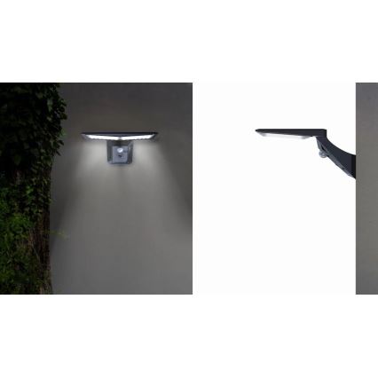 LED Solárne nástenné svietidlo so senzorom LED/2,6W/5,5V IP65 1800 mAh čierna
